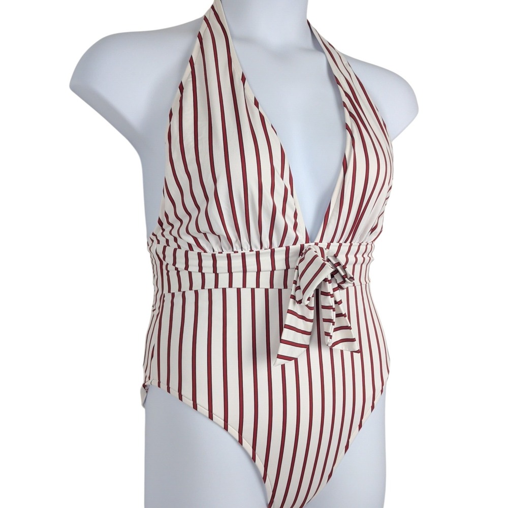 WeWoreWhat Brooklyn One Piece in Pinstripe Red Size Medium